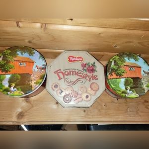 Vintage Kjeldsen's Cookie & Valley Brook Farms Danish Tins Red Covered Bridge